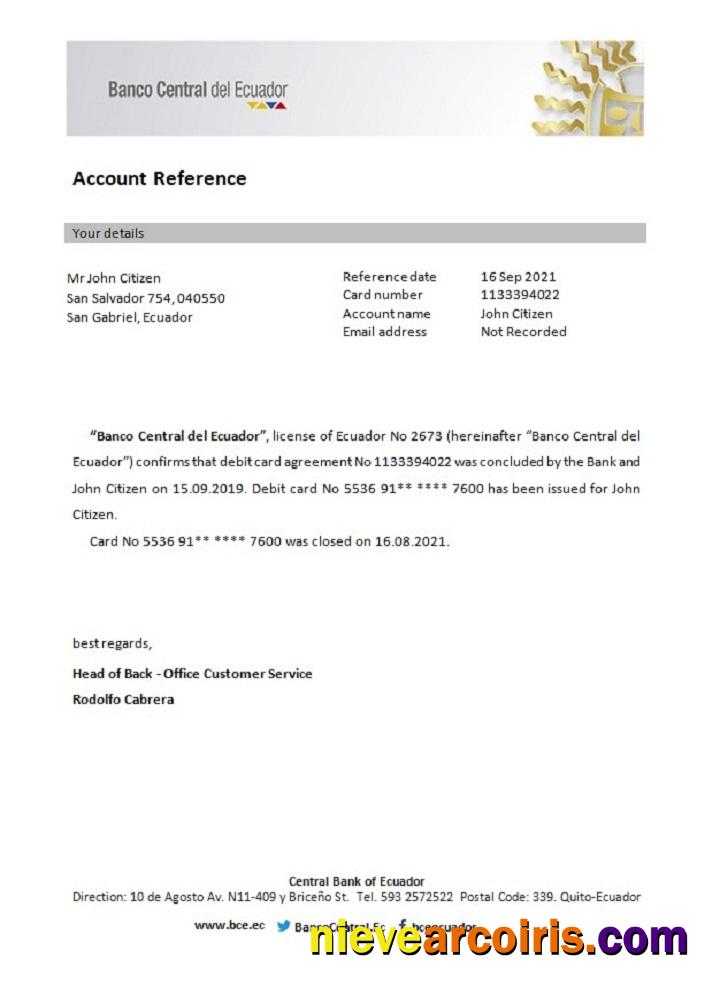 Ecuador Central Bank of Ecuador closure reference